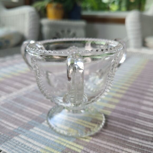 Antique Indiana Glass Jewel & Festoon Clear Glass Mini Loving Cup Three Handles - Picture 2 of 9